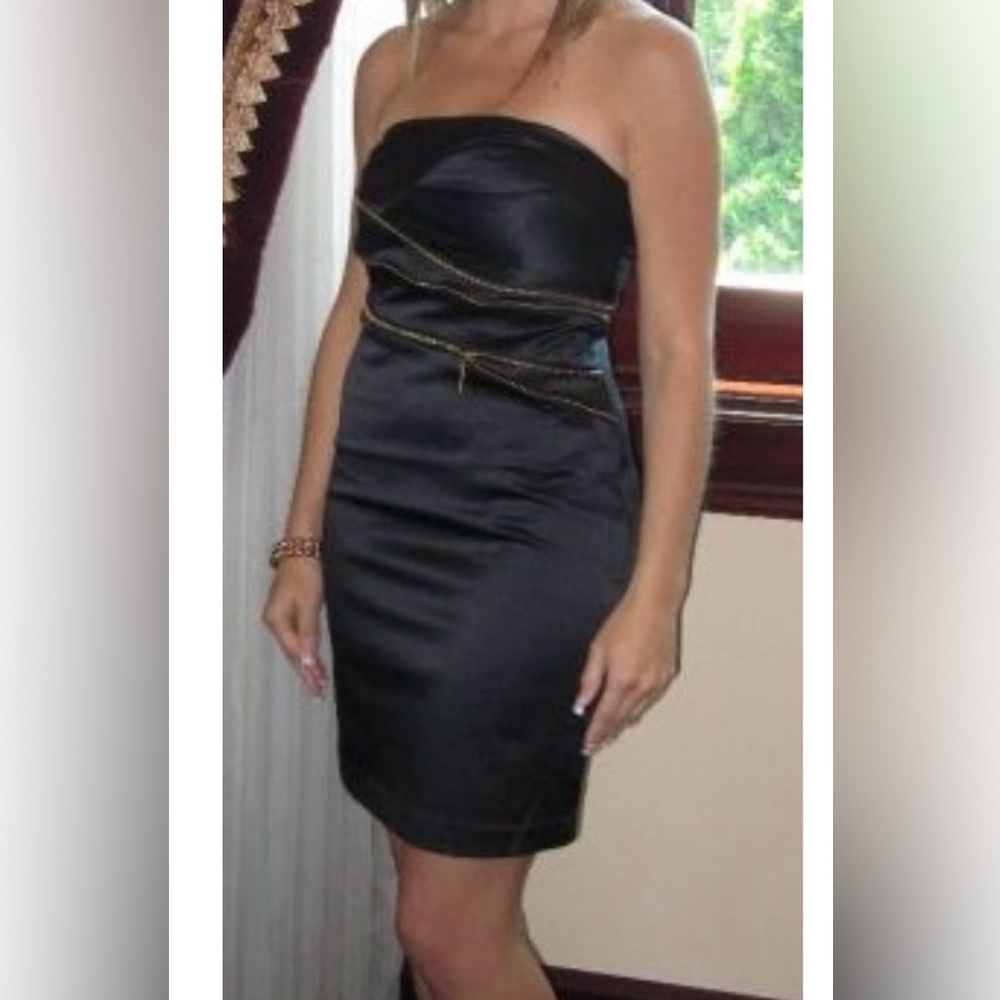 Women’s C. Luce Black Strapless Dress Size S Elegant Zipper Embellishment